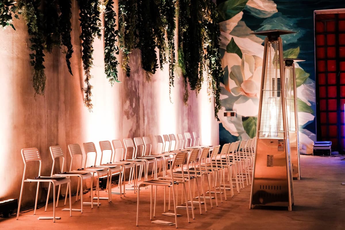 Venue setup with atmospheric lighting